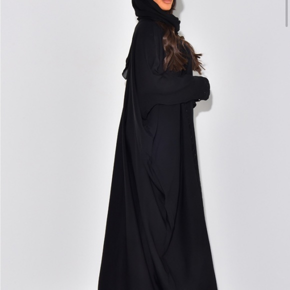 ABAYA FITTED AT THE WAIST WITH RHINESTONES & MATCHING SCARF - JEANS INDUSTRY - Picture 2 of 3